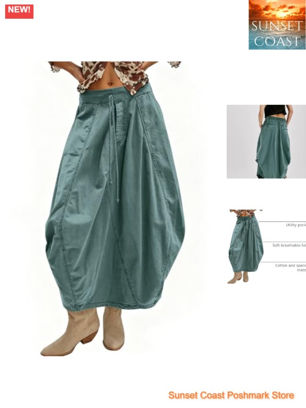 Cotton Maxi Cargo Skirt with Pockets Drawstring Waist Relaxed Fit